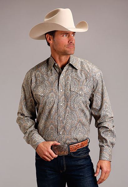 Karmen Roper Stetson Brown Desert Medallion Paisley Men's Long Sleeve Snap Western Shirt 11-001-0925-6003 BR