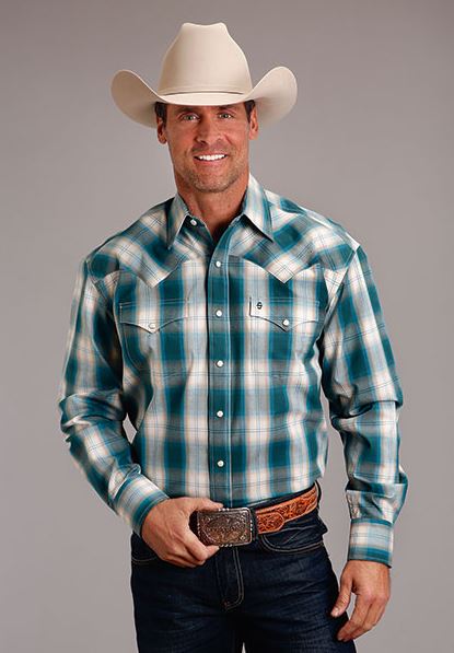 Karmen Roper Stetson Forest Shade Plaid Mens Long Sleeve Snap Western Shirt 11-001-0978-6006 GR