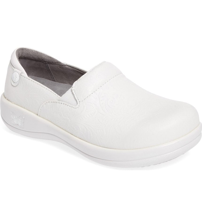 KEL-519 White Tooled Leather Keli Embossed Womens Alegria Comfort Clog