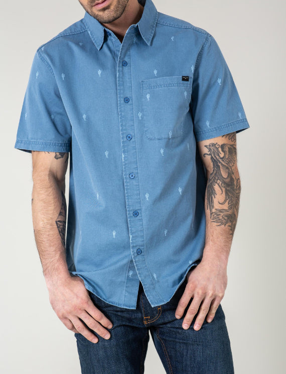 Kimes Ranch Blue Cisco Men's Cactus Print Collared Short Sleeve Button Front Shirt S24M1736EC032