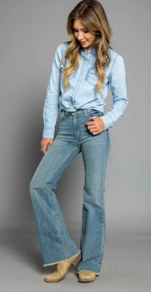 Kimes Ranch Blue Olivia Women's High Rise Stovepipe Wide Leg Jeans WJ-N19118