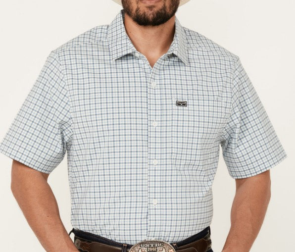 Kimes Ranch Blue Tucco Plaid Button Down Men's Short Sleeve Shirt S24M17S370C032