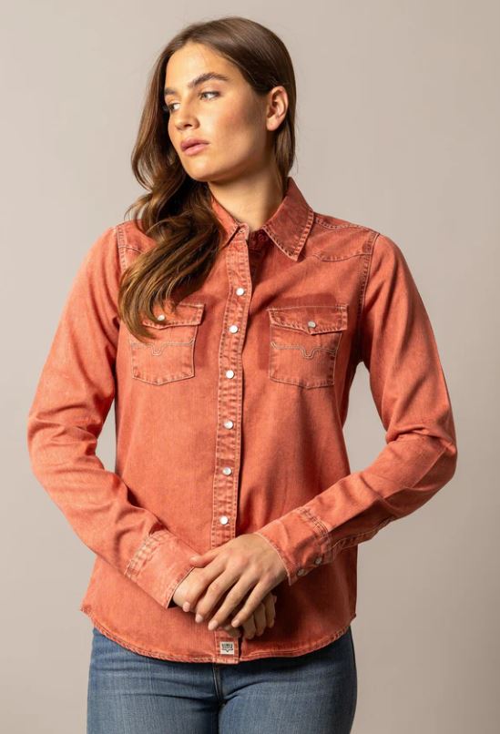 Kimes Ranch Dark Red KC Tencel Long Sleeve Top WTO0000004RD011