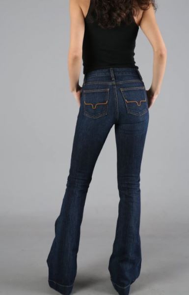 Kimes Ranch Dark Wash Jennifer Blue Ultra High Rise Super Wide Flare Leg Women's Jeans WJ-10514