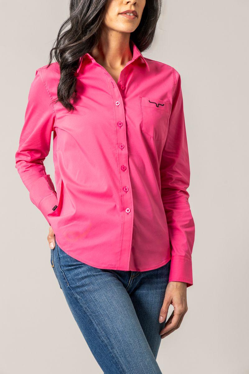 Kimes Ranch Pink KR Team Women's Longsleeve Button Front Shirt WTO000011PE005