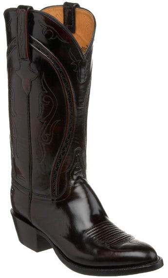 L1509-63 Black Cherry Brush Off Goat Exotic Lucchese Mens Cowboy Boots