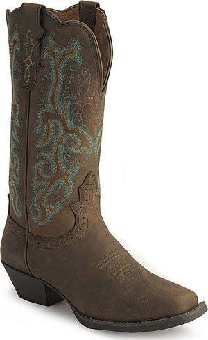 L2552 Distressed Brown Square Toe Justin Womens Western Cowboy Boots