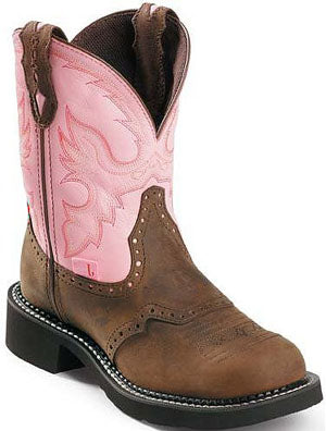 L9901 Brown/Pink 8 inch Shaft Justin Womens Western Cowboy Boots