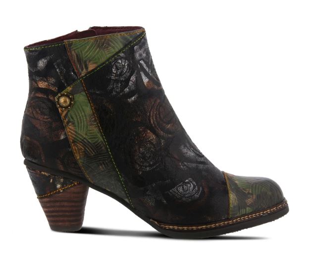 La'Artiste Waterlily Black Multi Womens Leather Booties