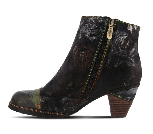 La'Artiste Waterlily Black Multi Womens Leather Booties