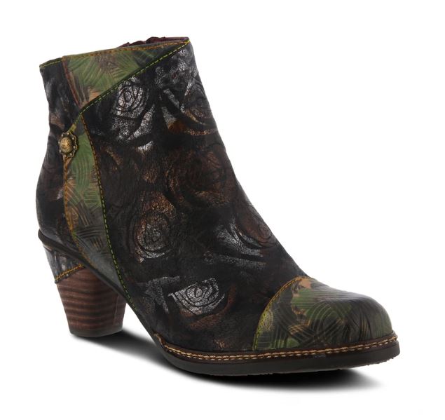 La'Artiste Waterlily Black Multi Womens Leather Booties