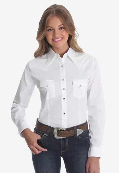 Ladies Wrangler Long Sleeve Snap White Western Shirt LW1001W