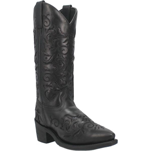 Laredo Black Night Sky Women's 12 inch Leather Snip Toe Western Boots 52450
