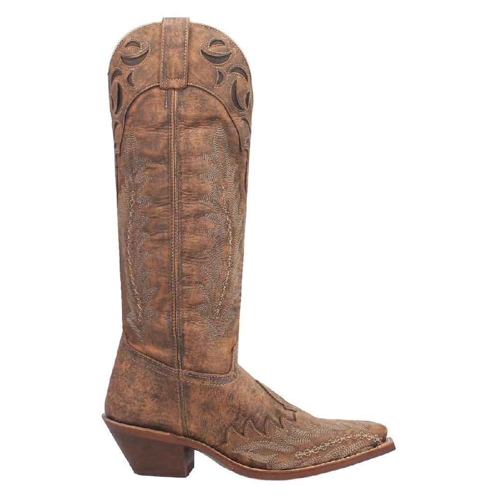 Laredo Brown Paige 15 Inch Women's Leather Snip Toe Western Boots With Side Zipper 52226