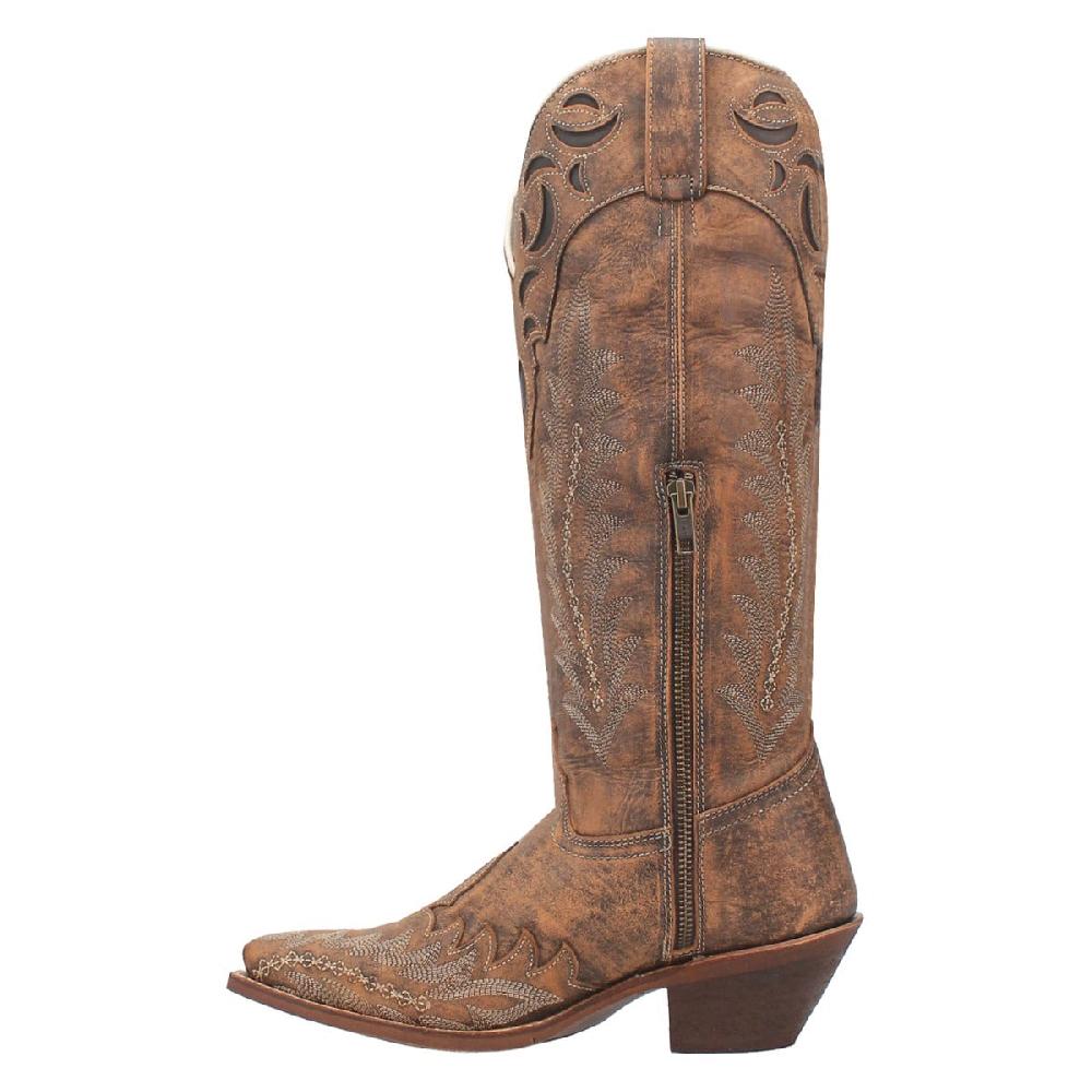 Laredo Brown Paige 15 Inch Women's Leather Snip Toe Western Boots With Side Zipper 52226