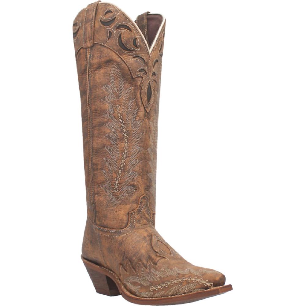 Laredo Brown Paige 15 inch Women's Leather Snip Toe Western Boots with Side Zipper 52226