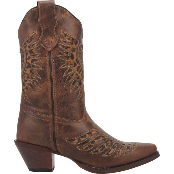 Laredo Brown With Animal Print Inlay Stella Womens Western Boots 52396