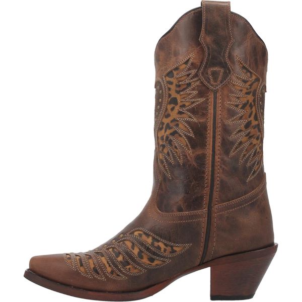 Laredo Brown With Animal Print Inlay Stella Womens Western Boots 52396