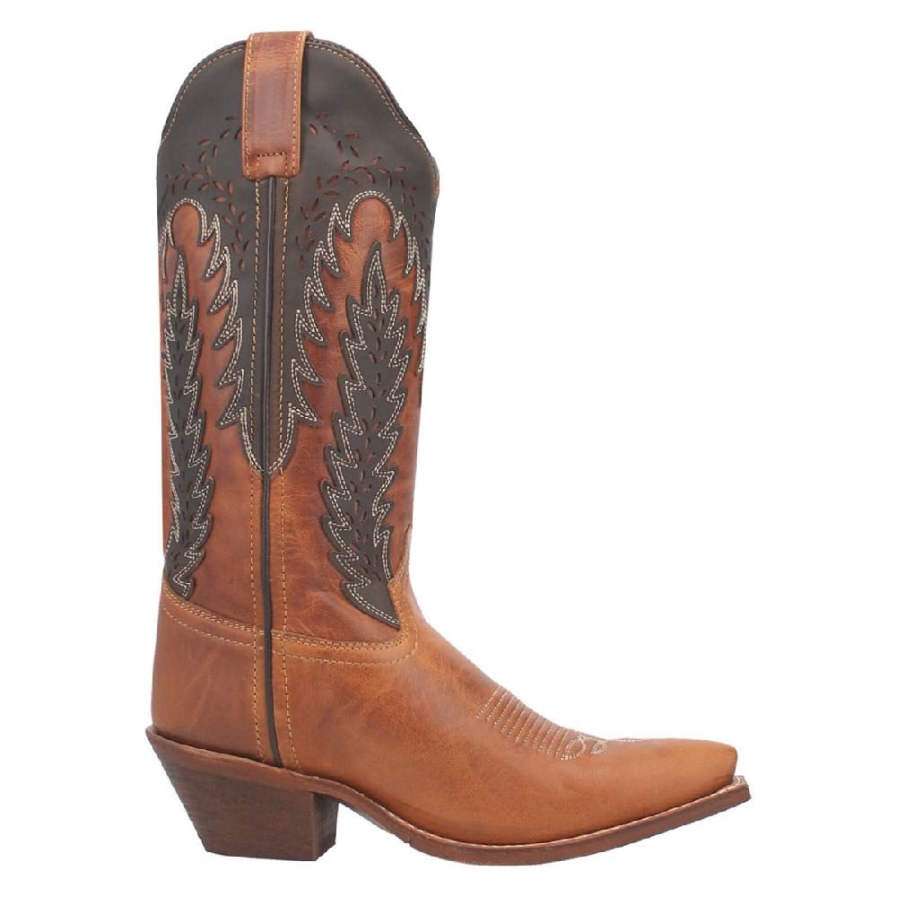Laredo Honey W/Black Overlay Top Farah Women's 12 Inch Leather Snip Toe Western Boots 52213
