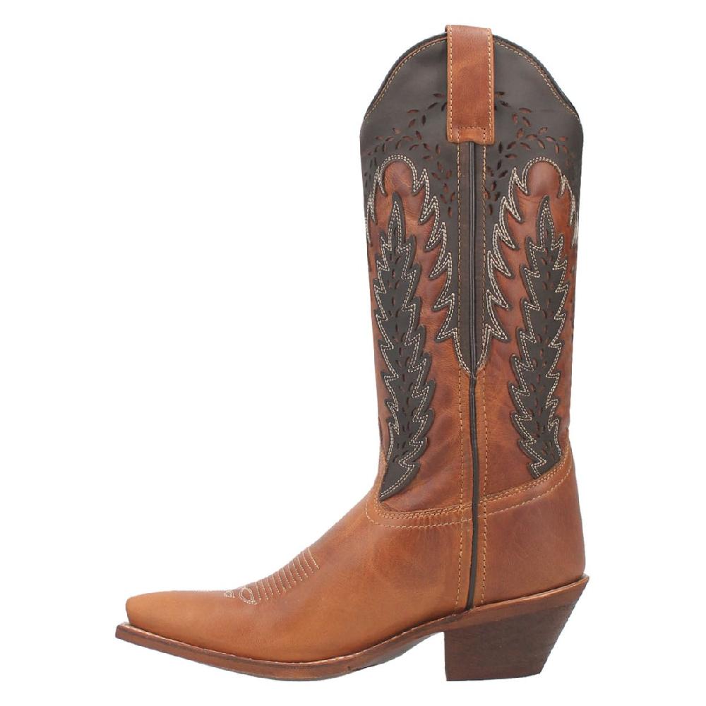 Laredo Honey W/Black Overlay Top Farah Women's 12 Inch Leather Snip Toe Western Boots 52213