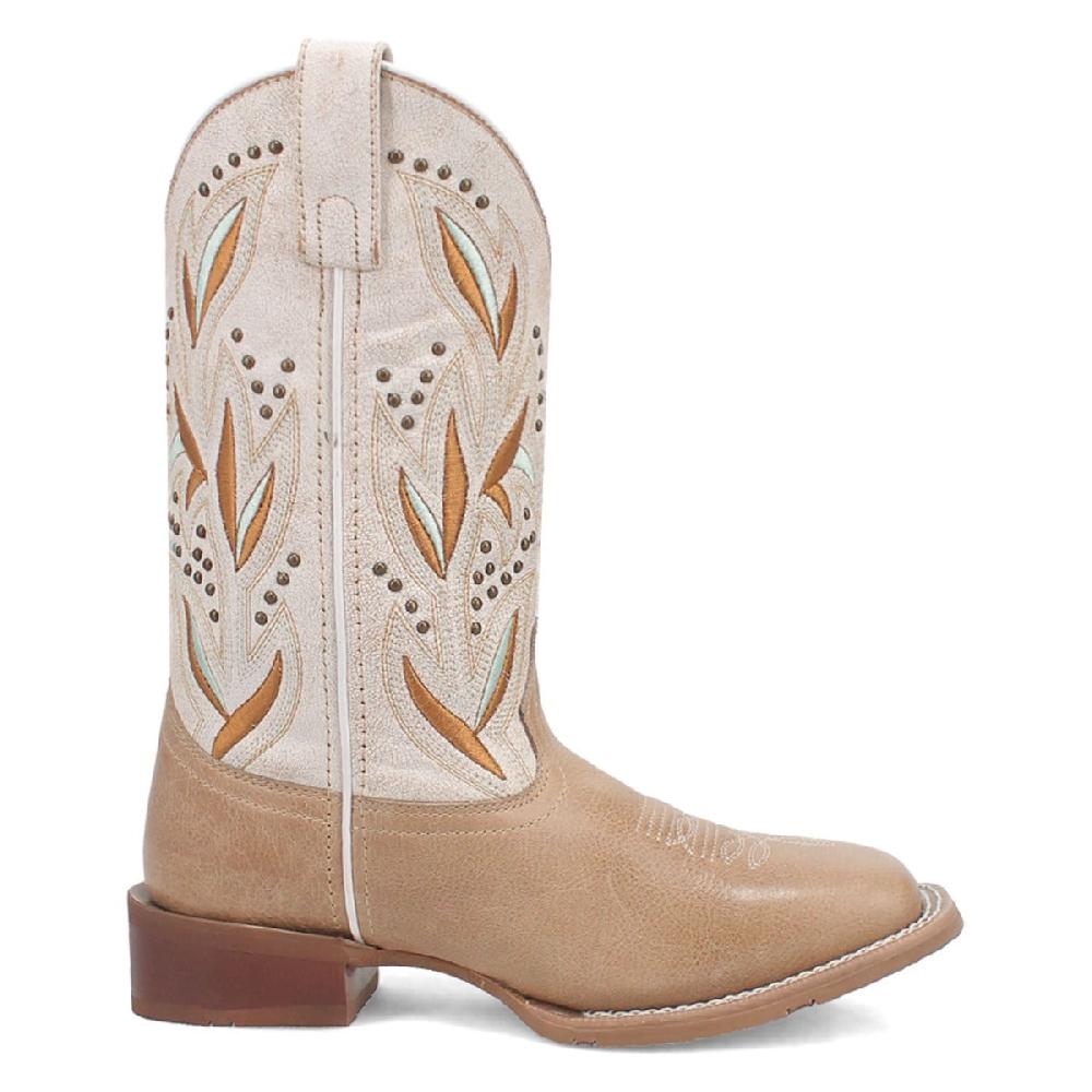 Laredo Sand White Lydia 11 Inch Women's Leather Broad Square Toe Western Boots 5603