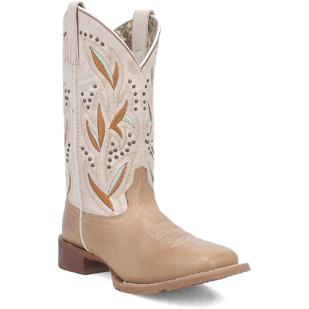 Laredo Sand White Lydia 11 inch Women's Leather Broad Square Toe Western Boots 5603