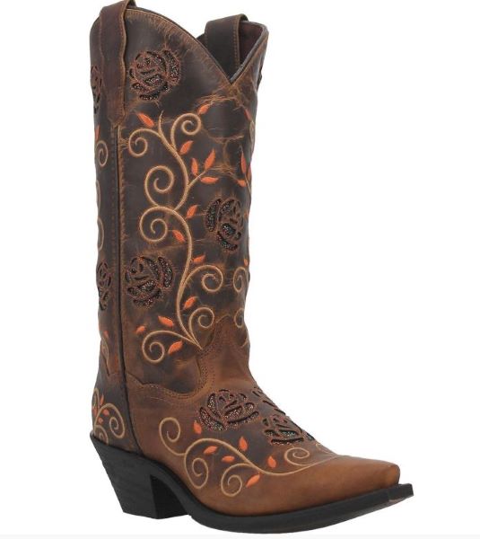 Laredo Tan and Brown Rose Womens Western Boots 52392