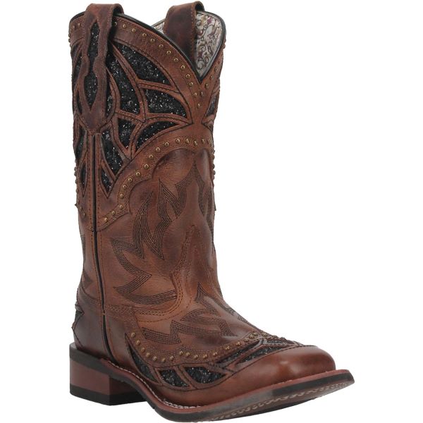 Laredo Tan/Black Eternity Broad Square Toe Women's Western Boots 5866-LAR