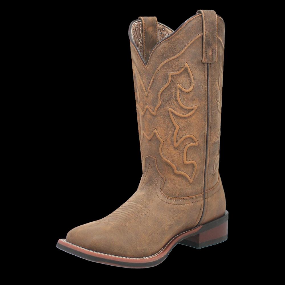 Laredo Tan Megan Women's Stockman Leather Wide Square Toe Boots 3119
