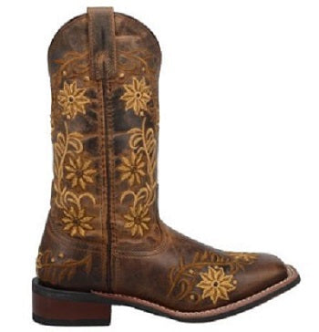Laredo Women's Brown Secret Garden Floral Embroidered Pull-On Cowgirl Boot 5822
