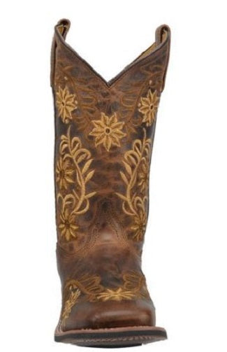 Laredo Women's Brown Secret Garden Floral Embroidered Pull-On Cowgirl Boot 5822
