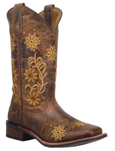 Laredo Women's Brown Secret Garden Floral Embroidered Pull-On Cowgirl Boot 5822