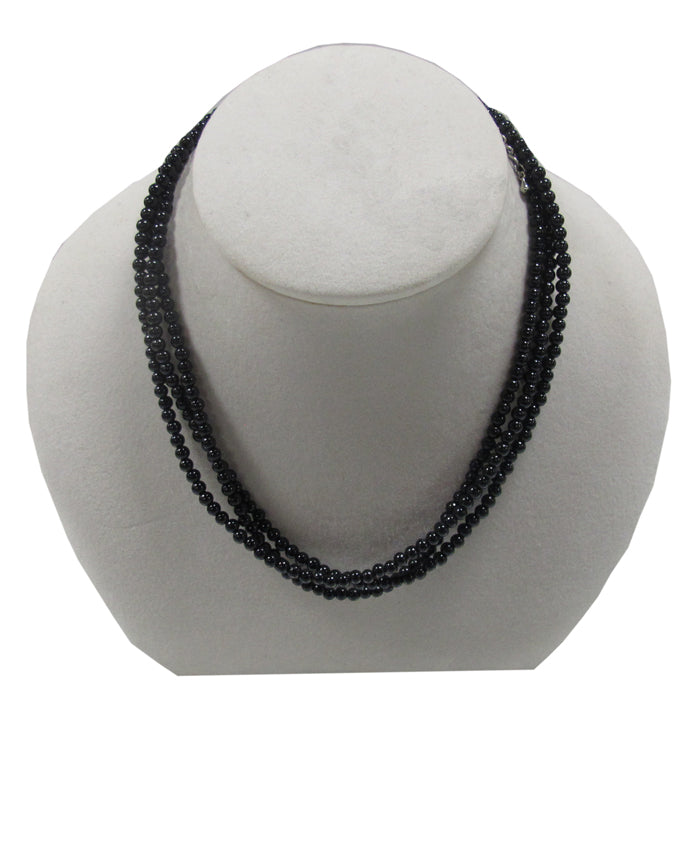 BNE1054BK Black Three Strand Bead Necklace