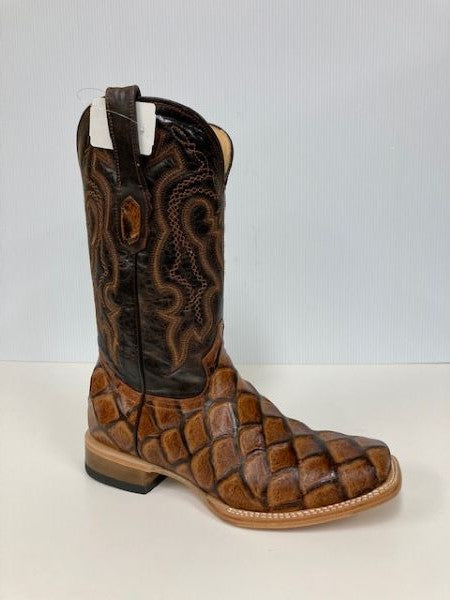 Cowtown Cognac Fish Print Mens Boots Q156