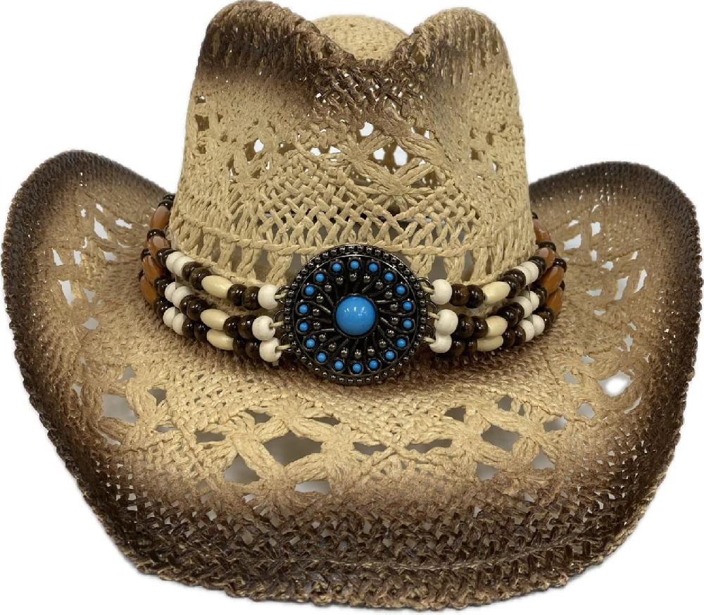 Hatra Beige Hat with Concho Bead Band R23