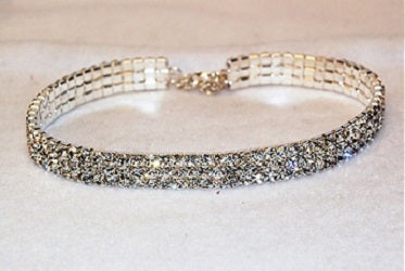 J-154 3 Row Clear Rhinestone Choker