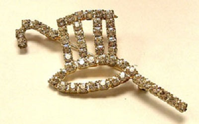 J-34 Rhinestone Top Hat And Cane Pin