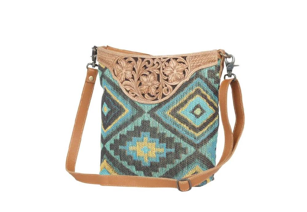 Myra Bag Blue Spring Hand-Tooled Bag S-4387