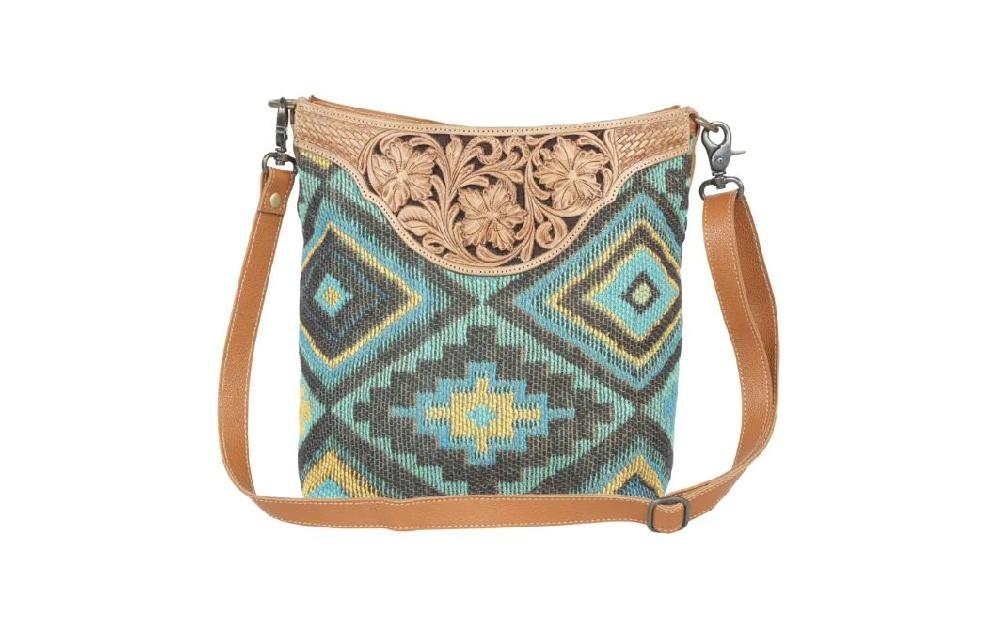 Myra Bag Blue Spring Hand-Tooled Bag S-4387