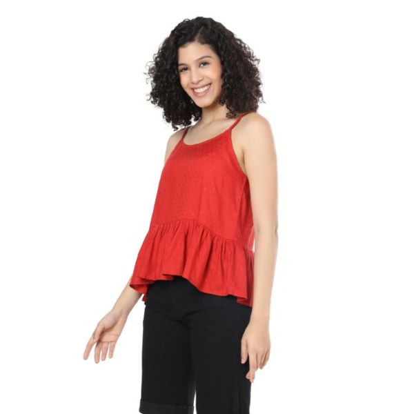 Myra Red Flush Ruffle Tank Top S-4235