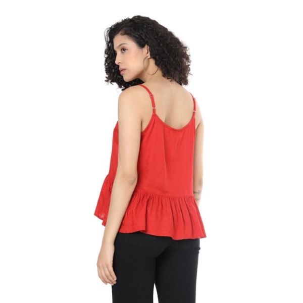 Myra Red Flush Ruffle Tank Top S-4235