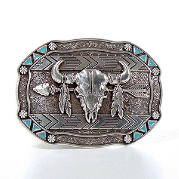Nocona Arrow Skull Feather Buckle 37007