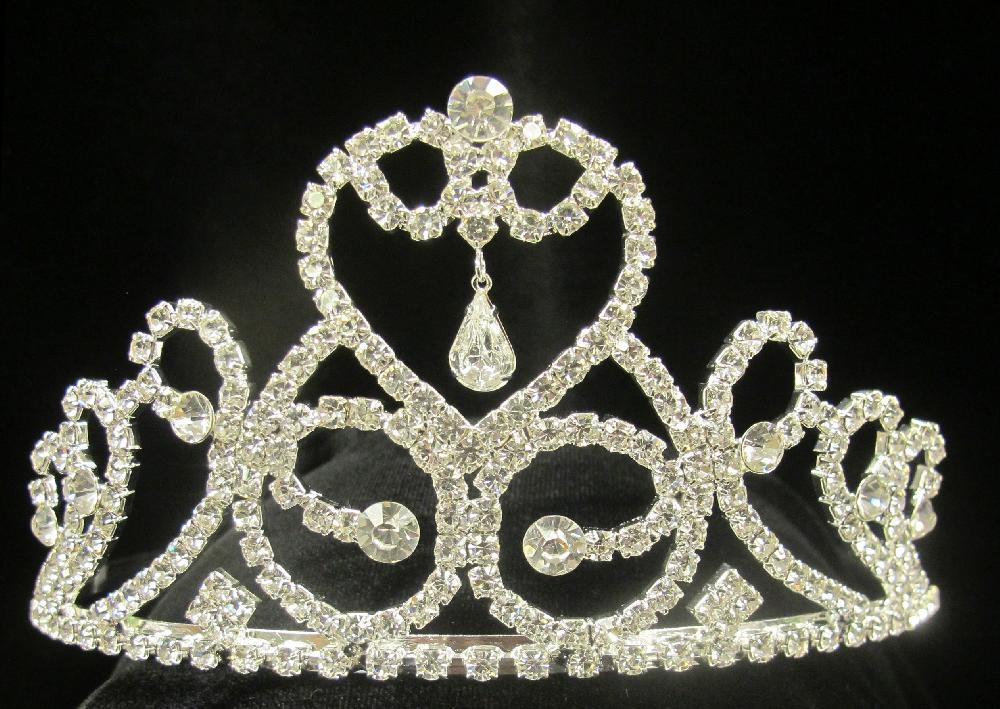 T-20173 Heart Tiara with Dangles and Curls