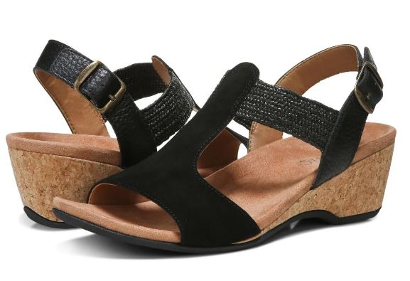 Vionic Black Kaytie Womens Wedge Sandals