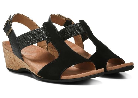 Vionic Black Kaytie Womens Wedge Sandals