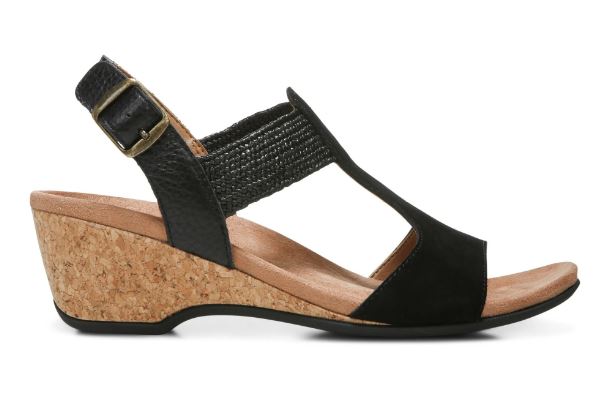 Vionic Black Kaytie Womens Wedge Sandals