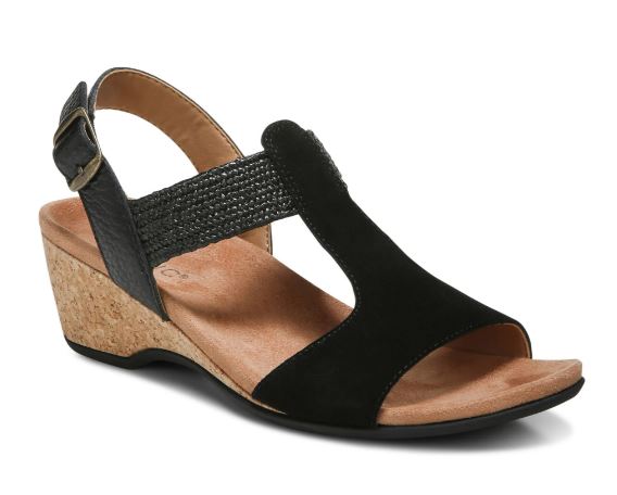 Vionic Black Kaytie Womens Wedge Sandals