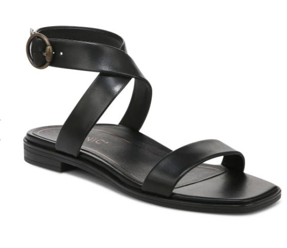 Vionic Black Leather Anaya Womens Sandals