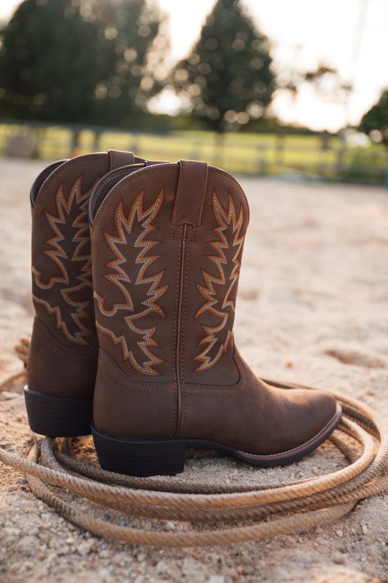 Lebo's 1923 Men's Oiled Brown Leather Round Toe Western Boots L1102
