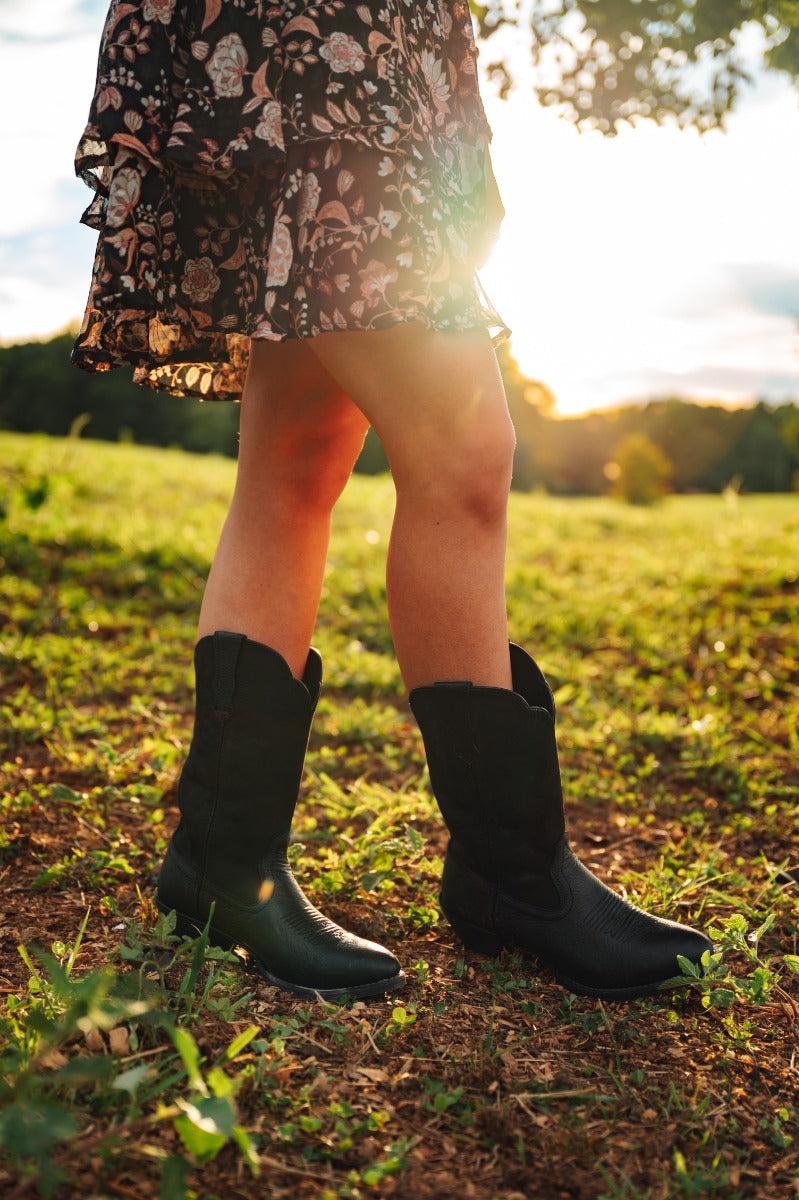 Lebo's 1923 Women's Black Leather Round Toe Western Boots L1200